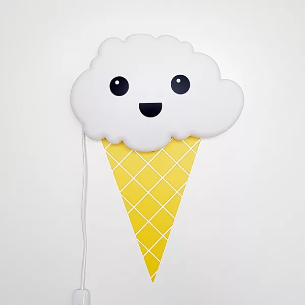 Ice cream cone together with a happy face on a cloud wall lamp