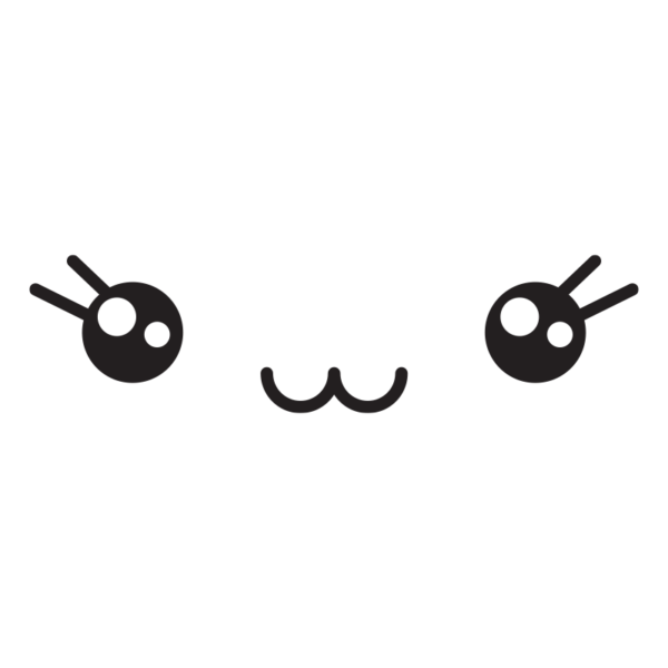 Gulligt Kawaii-ansikte med nos och ögon blänk och ögonfransar.