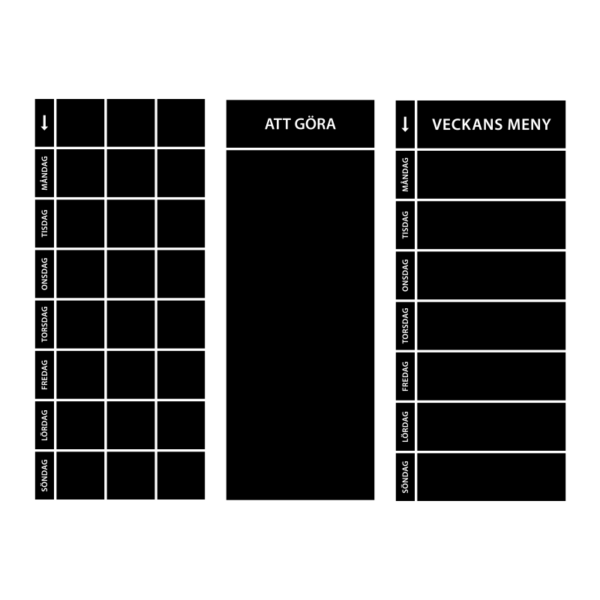 Planeringstavla, att göra-tavla och menytavla med matchande mått.