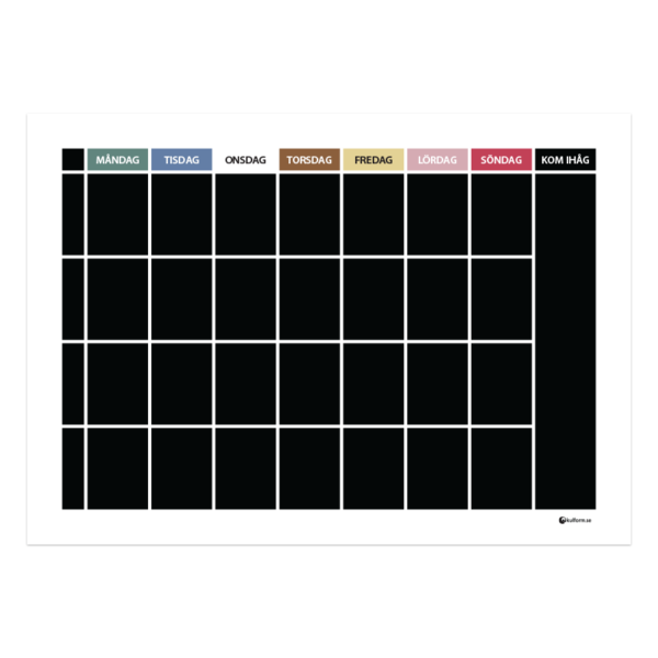 Planning board with day of the week colors and remember field, 4 rows (70×50 cm)
