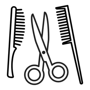 Borste, sax och kam för att symbolisera frisör