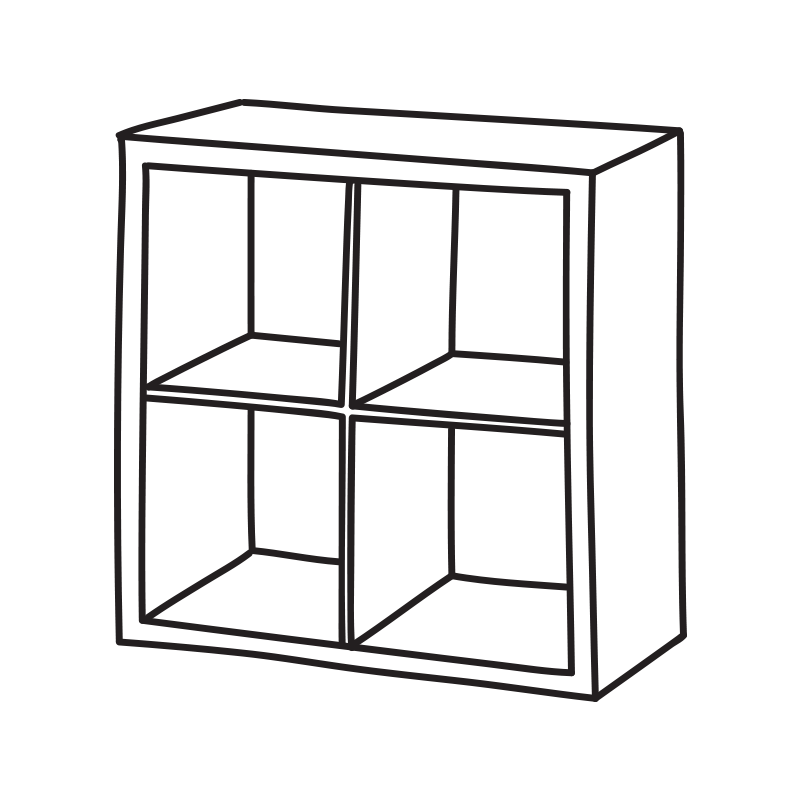 Kallax (IKEA)
Illustration of a shelf unit with 2x2 compartments.