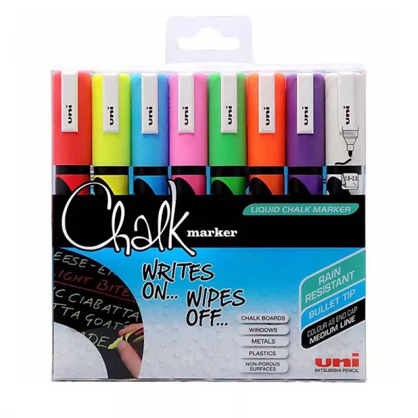 Chalk markers, set med 8 klara färger